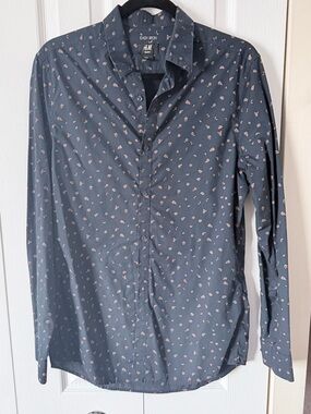H&M Dark Blue Button-Down Shirt with Micro Print